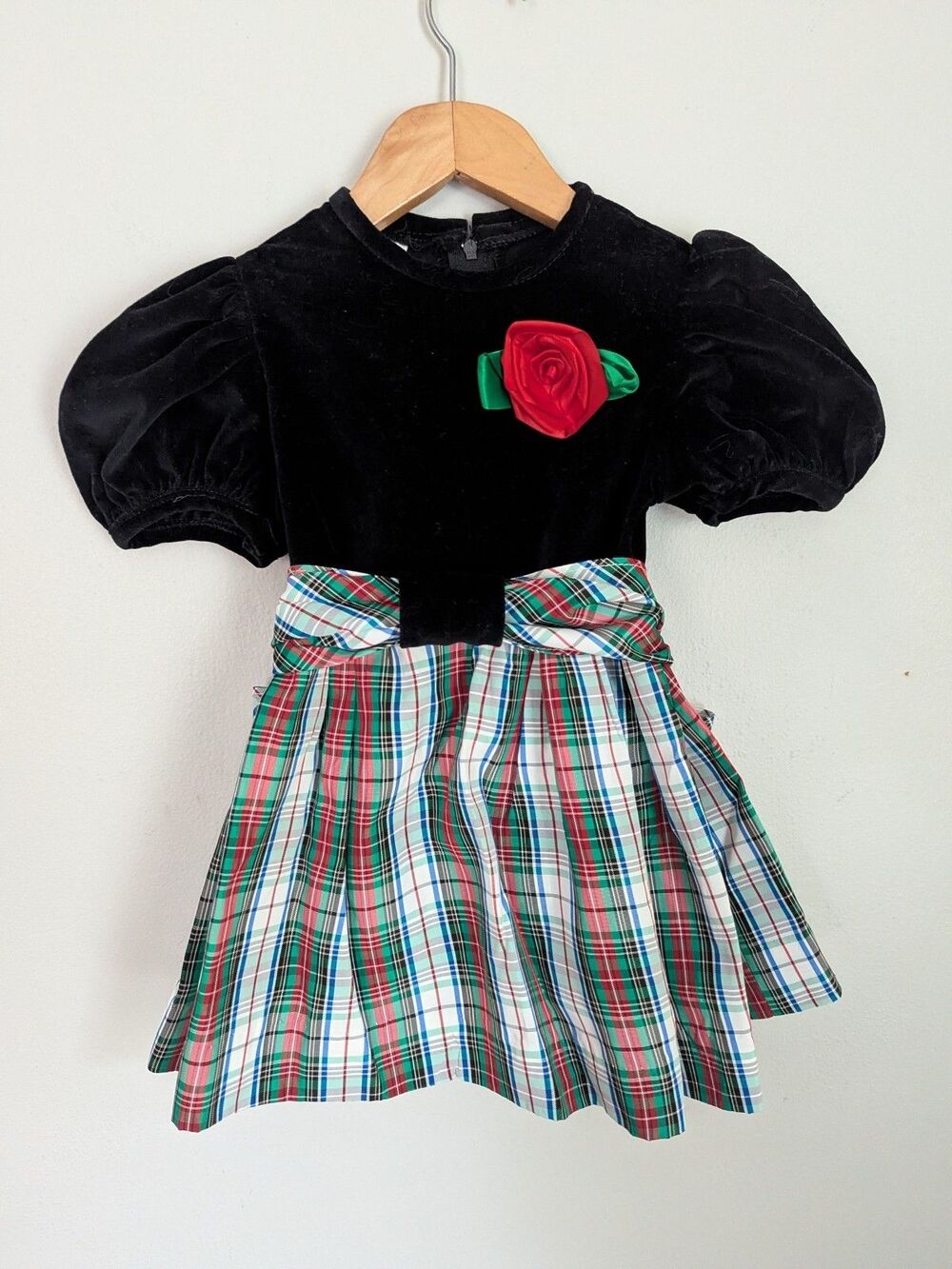 VTG 80s Good Lad Velvet Taffeta Christmas Dress Toddler Girl 2T Dressy Bow Rose